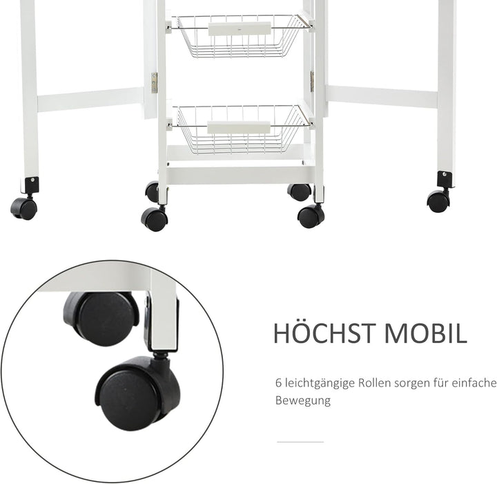 HOMCOM Küchenwagen faltbar Rollwagen Servierwagen Schublade mit 3 Körben 6 Universal-Rollen für Küch