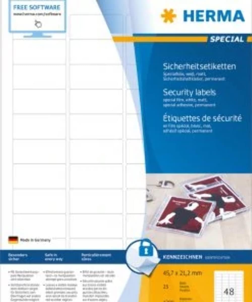 HERMA 4232 Sicherheitsetiketten gegen Manipulation, 25 Blatt, 45,7 x 21,2 mm, 48 Stück pro A4 Bogen,