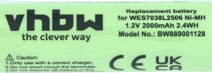 vhbw 2X Akku kompatibel mit Panasonic W835, EW1211w, W805, W845 Rasierer (2000 mAh, 1,2 V, NiMH)