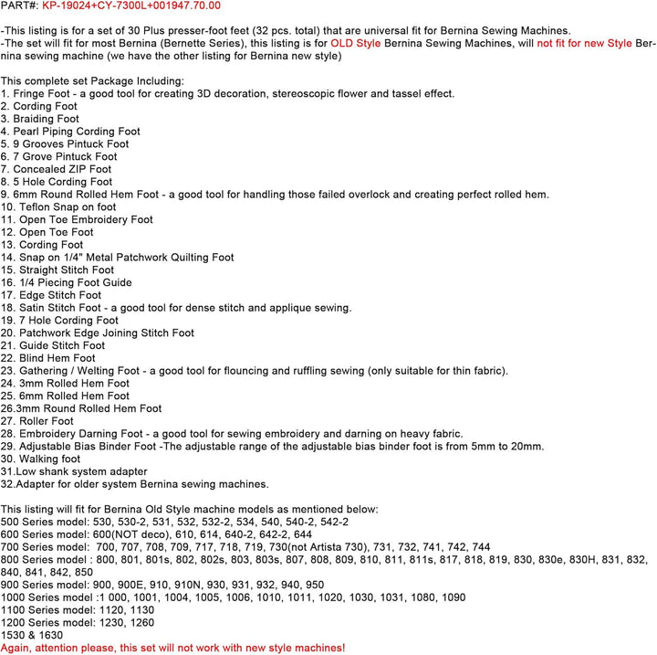 CKPSMS Marke -# KP-19024+CY-7300L+001947.70.00 PRESSERFUSSFÜSSE (IN GESAMT 32 Stück) PASSEND FÜR BER