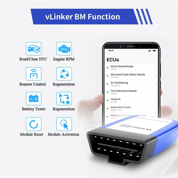 vLinker BM OBD2 Bluetooth Codeleser, OBDII Scan Tool für Android & Windows - Gemacht für BimmerCode
