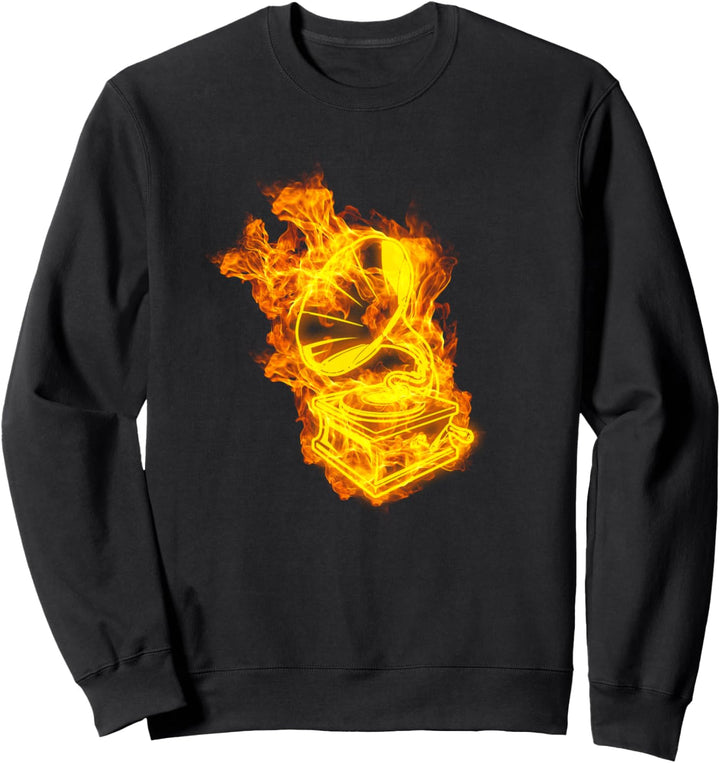 Feuer Vinyl Player Flammen Schallplatte Plattenspieler Sweatshirt