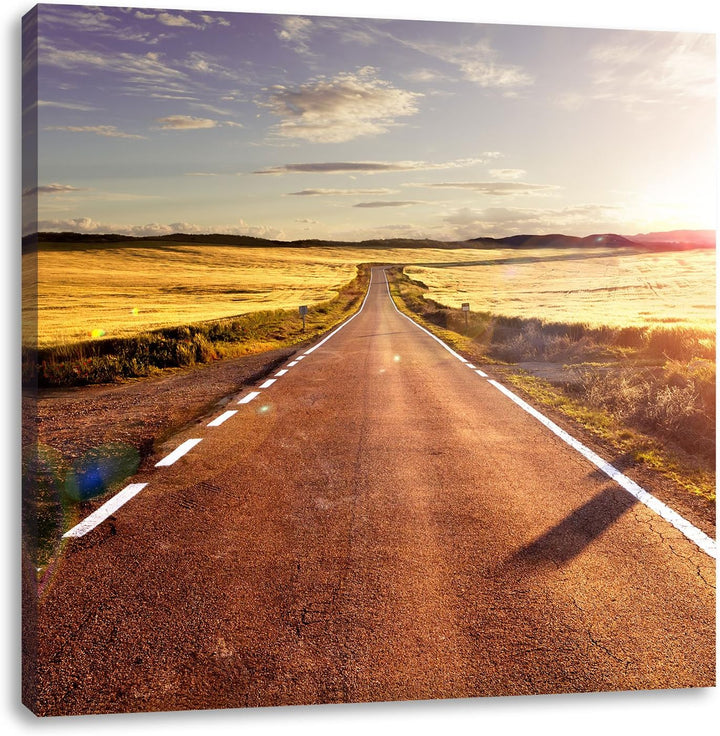 Feldweg im Sonnenschein, Format: 70x70 auf Leinwand, XXL riesige Bilder fertig gerahmt mit Keilrahme
