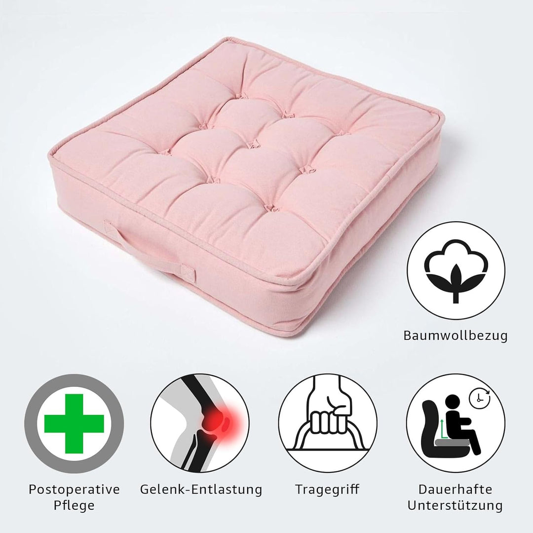 Homescapes Dickes Sitzkissen 50x50 cm rosa, 10 cm hohe Sesselauflage/Sitzerhöhung mit Baumwoll-Bezug