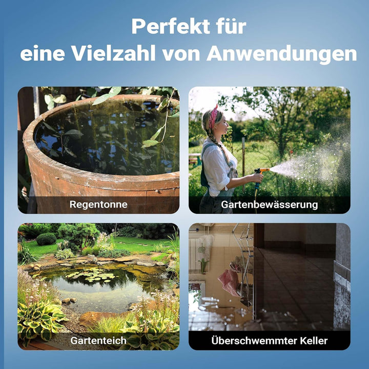 Wiltec Tauchpumpe mit Trockenlaufschutz und Schwimmerschalter 1200 W, Tiefbrunnenpumpe 6000 l/h, Was