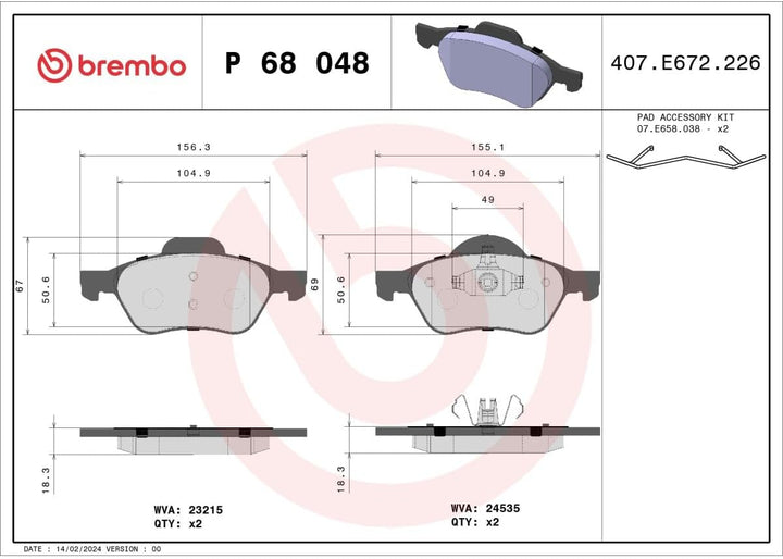 BREMBO P 68 048X Brake Pad