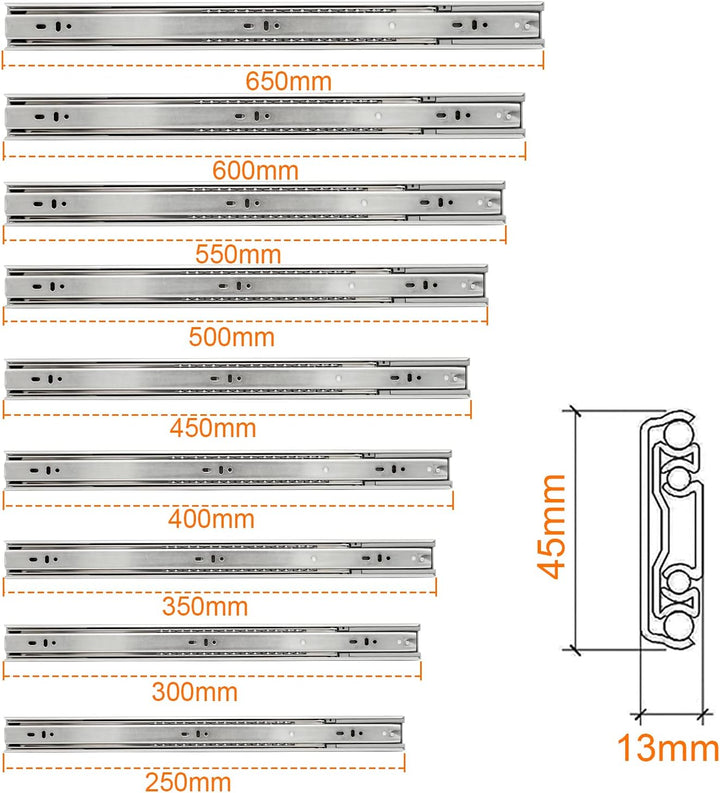 Tubiaz 4 Paar(8 Stück) Schubladenschienen 600mm mit Rillenkugellager, H 1.2 * 1.2 * 1.5mm, für Schub