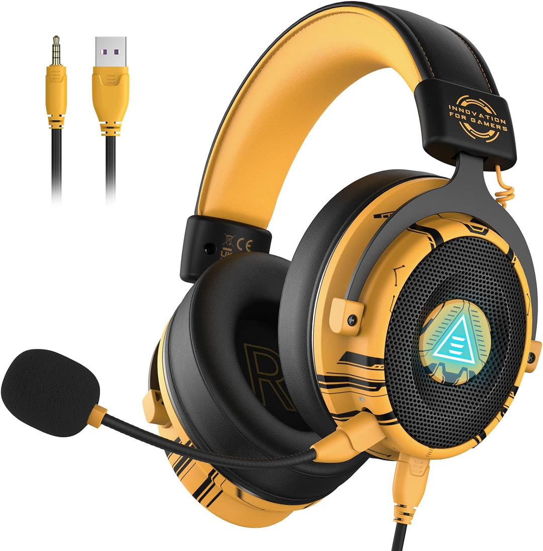 EKSA Gaming Headset, 7.1 Surround Sound PC Headset mit Noise Cancelling Mikrofon, USB & 3,5 mm Audio