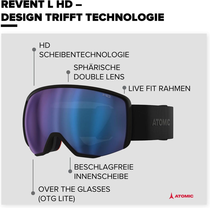 ATOMIC REVENT L HD Skibrille - Skibrillen mit kontrastreichen Farben - Hochwertig verspiegelte Snowb