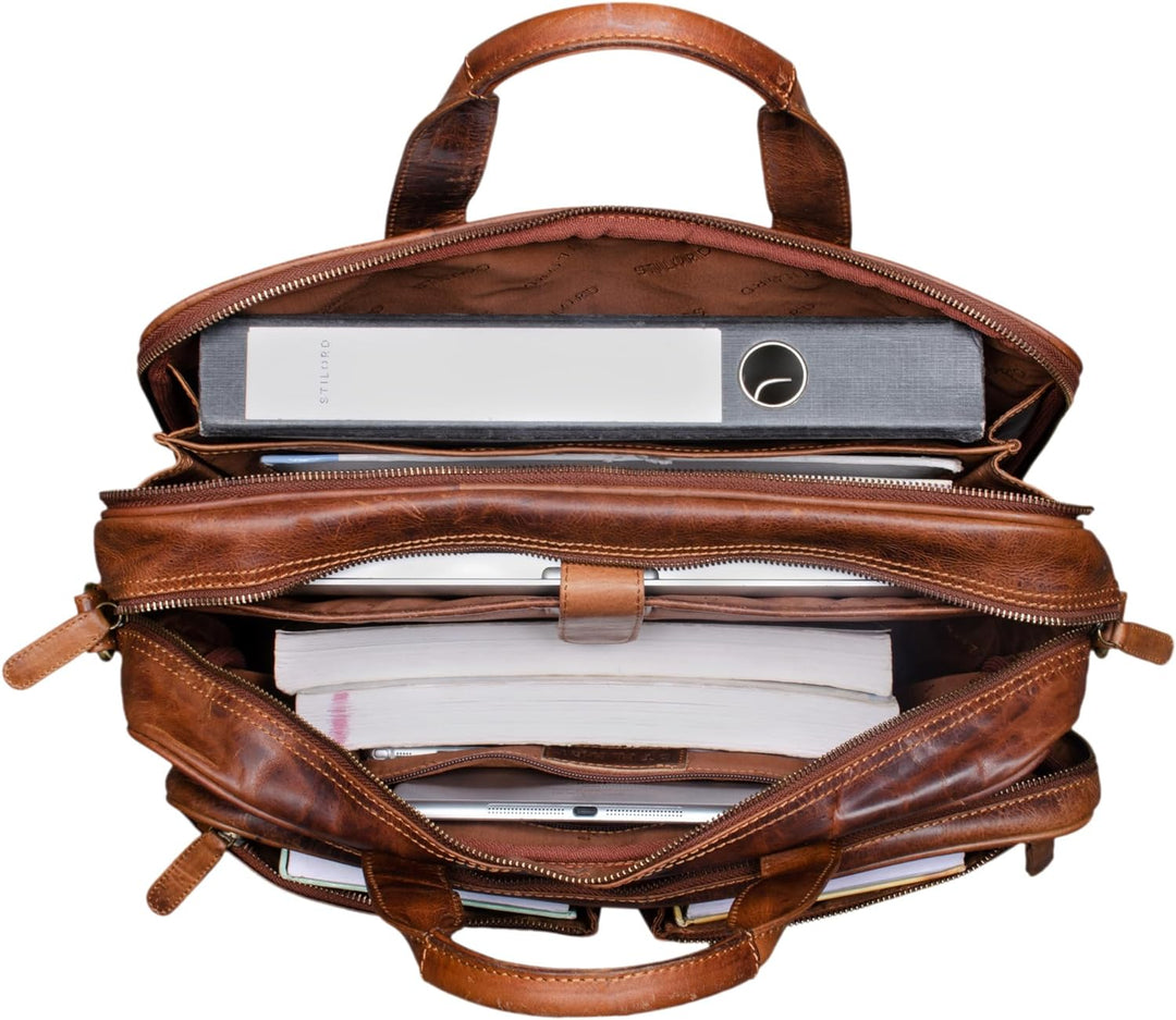 STILORD 'Remus' Ledertasche Umhängetasche Leder Aktentasche Gross 15,6 Zoll Laptoptasche abnehmbarer