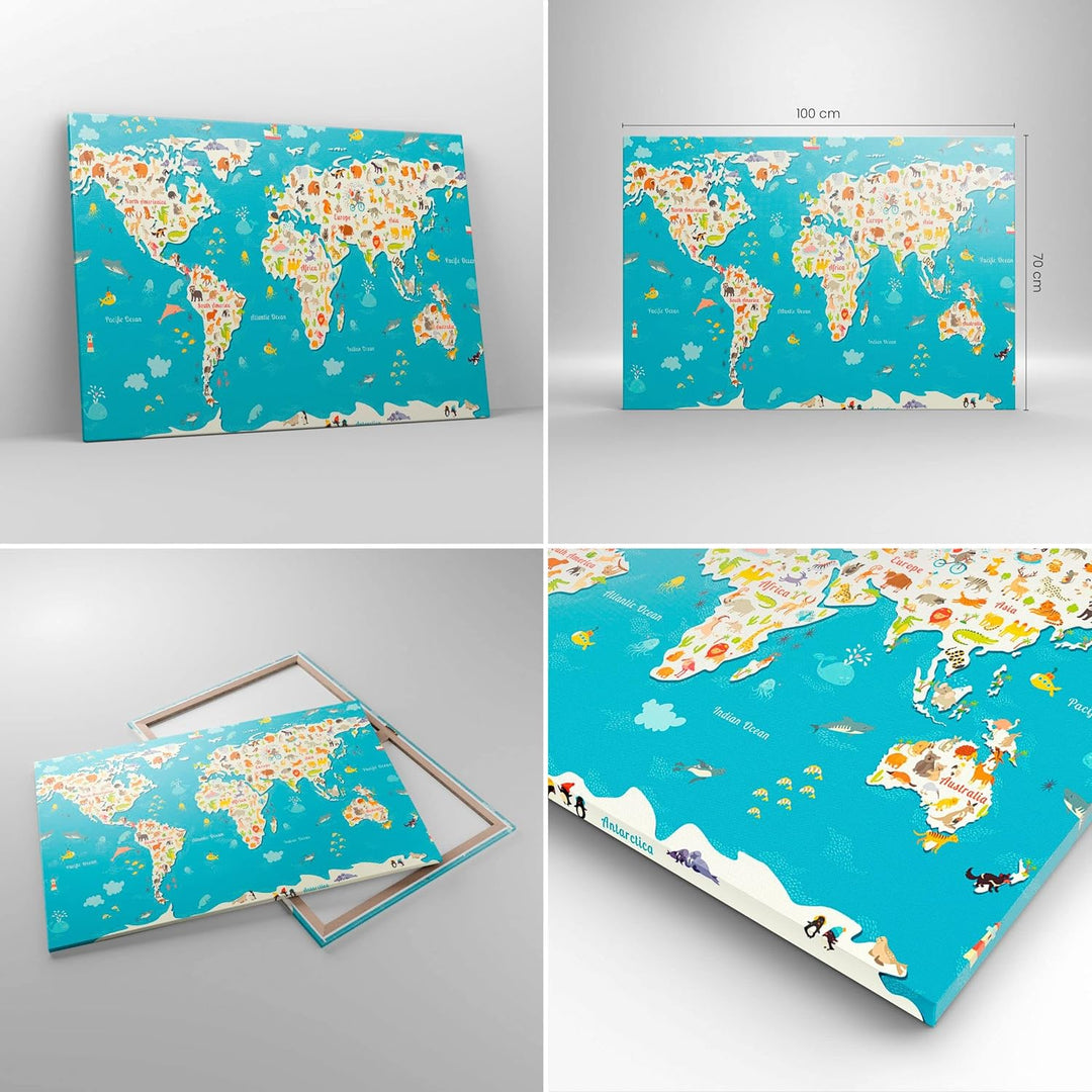 Bilder auf Leinwand 100x70cm Leinwandbild Geographie Globus Grafik Illustration Gross Wanddeko Bild