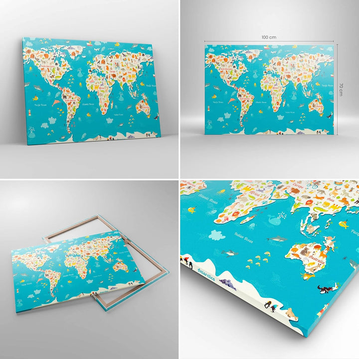 Bilder auf Leinwand 100x70cm Leinwandbild Geographie Globus Grafik Illustration Gross Wanddeko Bild