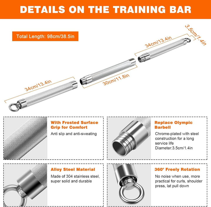 DASKING Fitnessbänder Widerstandsbänder Stange, Fitnessgeräte für Zuhause, 75cm/90cm/98cm Abnehmbare