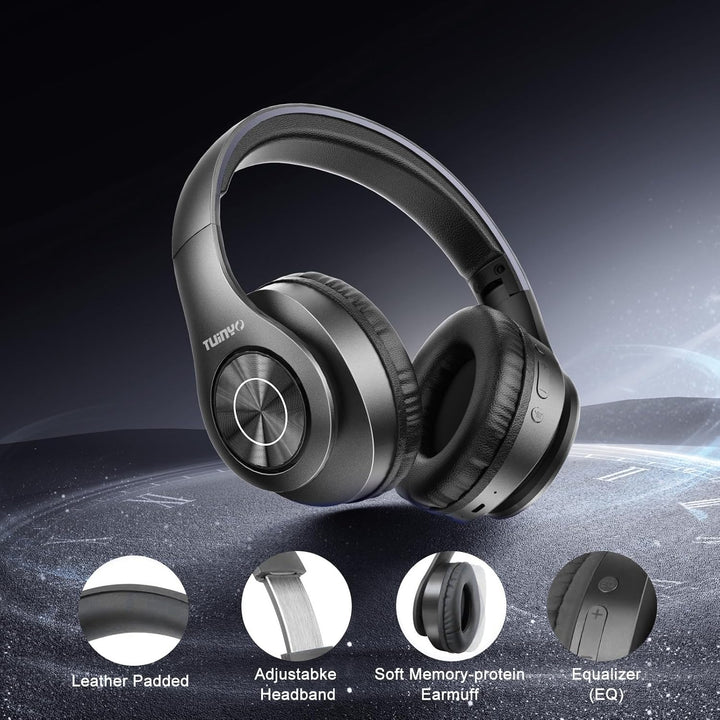 TUINYO Bluetooth-Kopfhörer Over Ear, kabellose Kopfhörer mit Mikrofon, HiFi Stereo, faltbares & leic