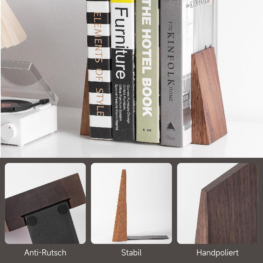 Muso Wood Holz Buchstütze aus Walnussholz - Handgefertigte Buchstützen Dekorative Bücherstütze für R