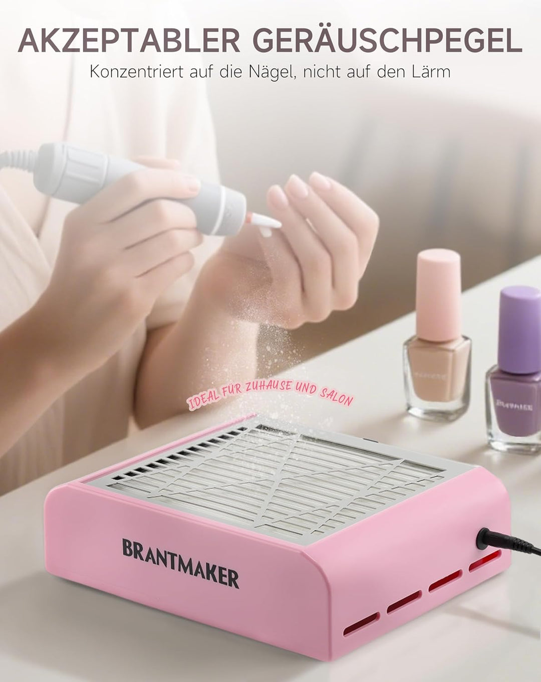 BRANTMAKER Staubabsaugung Nagelstudio Absaugung Nagelstaubsauger, mit Bürste und 2 Wiederverwendbare