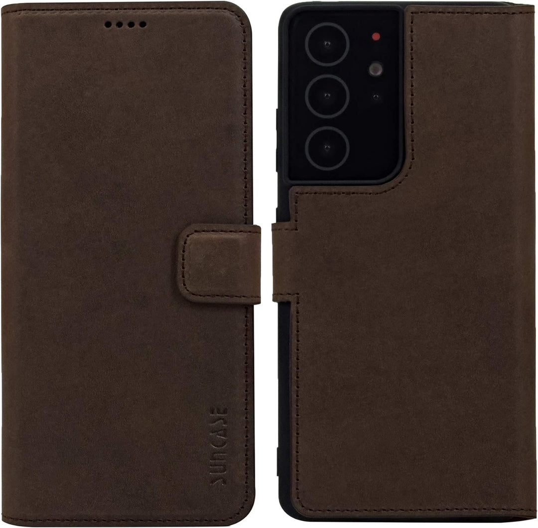 Suncase Book-Style Hülle kompatibel mit Samsung Galaxy S21 Ultra 5G Leder Tasche (Slim-Fit) Lederhül