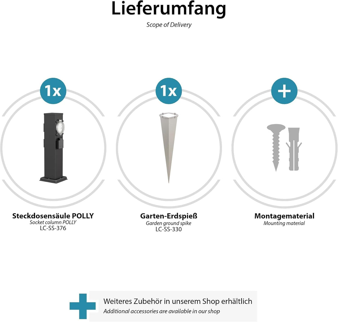 ledscom.de 3X Garten-Steckdosen-Säule Polly mit Erdspiess für aussen, 3-Fach mit Timer/Zeitschaltuhr