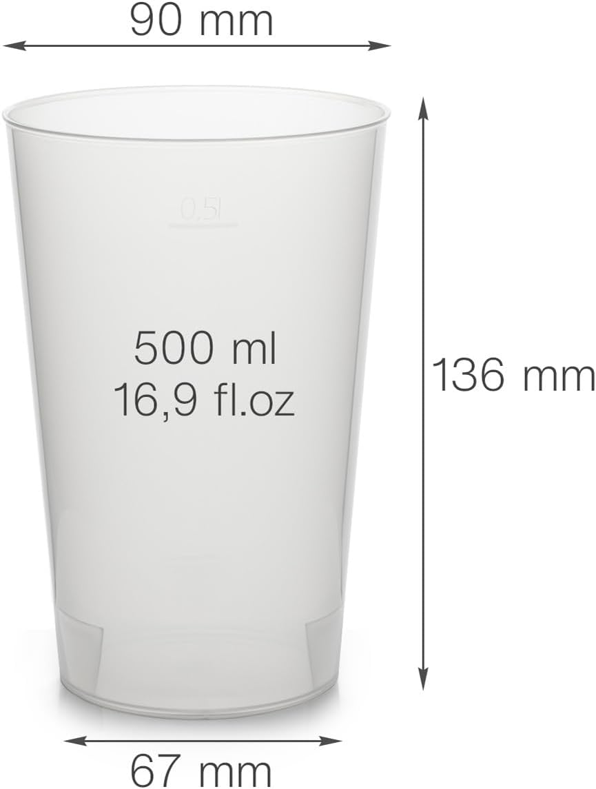 Octopus 25x Mehrwegbecher 500ml, Plastikbecher aus bruchsicherem Kunststoff, Plastik Trinkbecher für