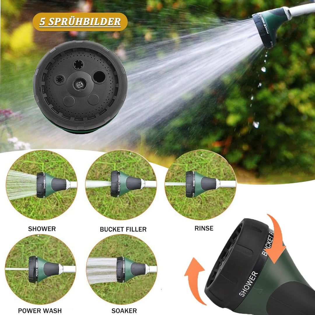 Gartenbrause, Lang Garten Giessstab mit Stiel, 5 Strahlarten Giesstab Kopf Stabbrause mit Durchfluss