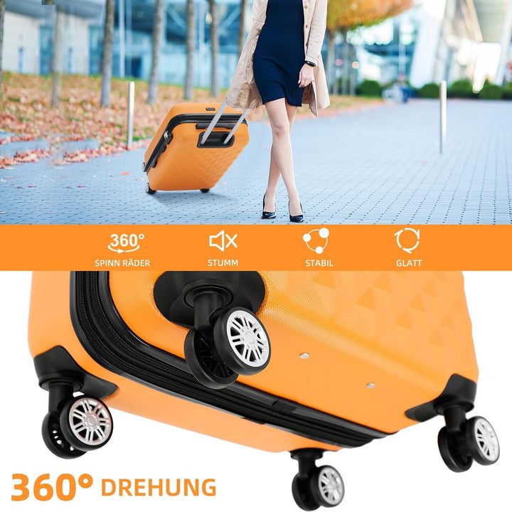 BEIBYE Zwillingsrollen 2066 Hartschale Trolley Koffer Reisekoffer Gepäck M-L-XL-Set (Orangen, Set) O