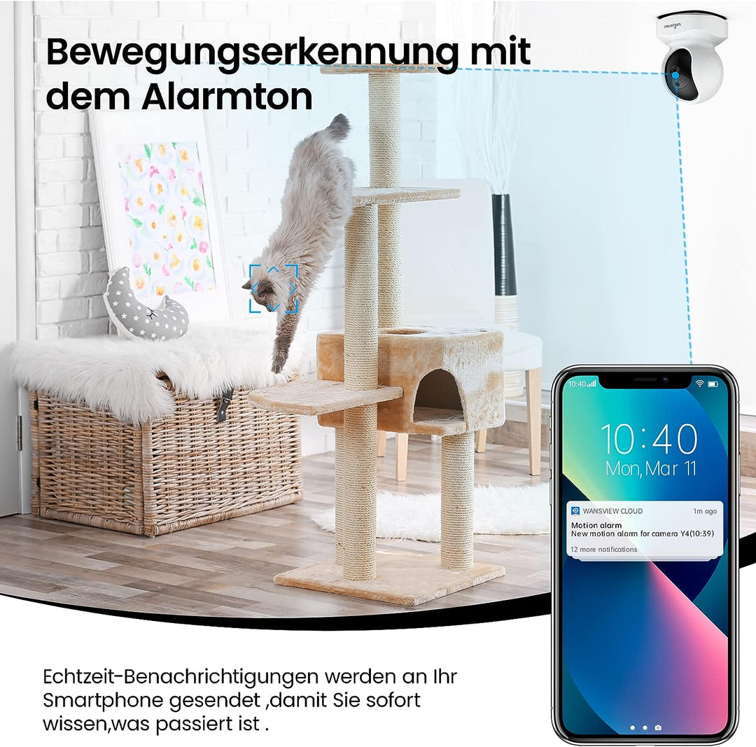 Wansview WLAN IP Kamera,1080P Überwachungskamera innen, 2.4Ghz WiFi schwenkbare Haustier Kamera , Ba