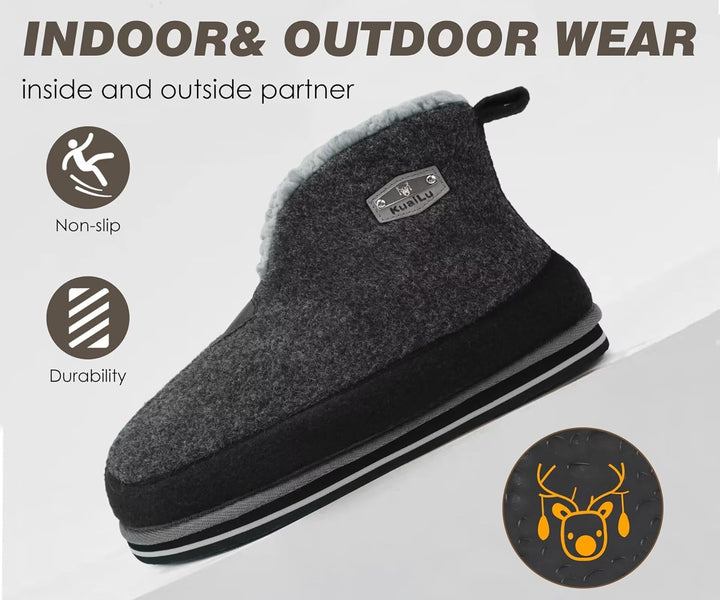 KuaiLu Hausschuhe Boots Herren Winter Filz Hausstiefel Warm Plüsch Flauschige Fell Hüttenschuhe Kusc