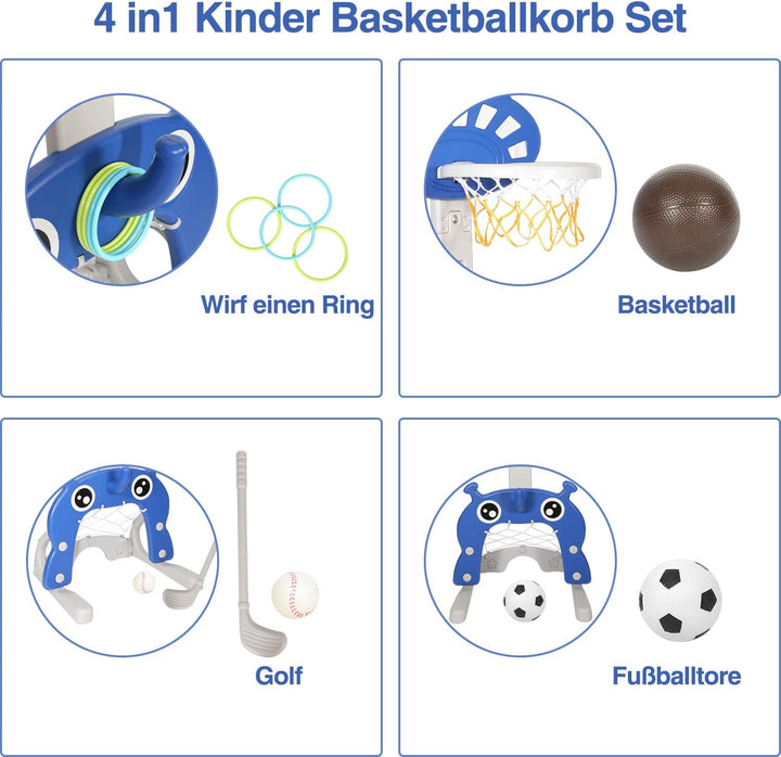Ansobea Kinder Basketballkorb Set - 4 in 1,Basketballkorb fĂŒr Kinder,höhenverstellbarer,Fussballtor
