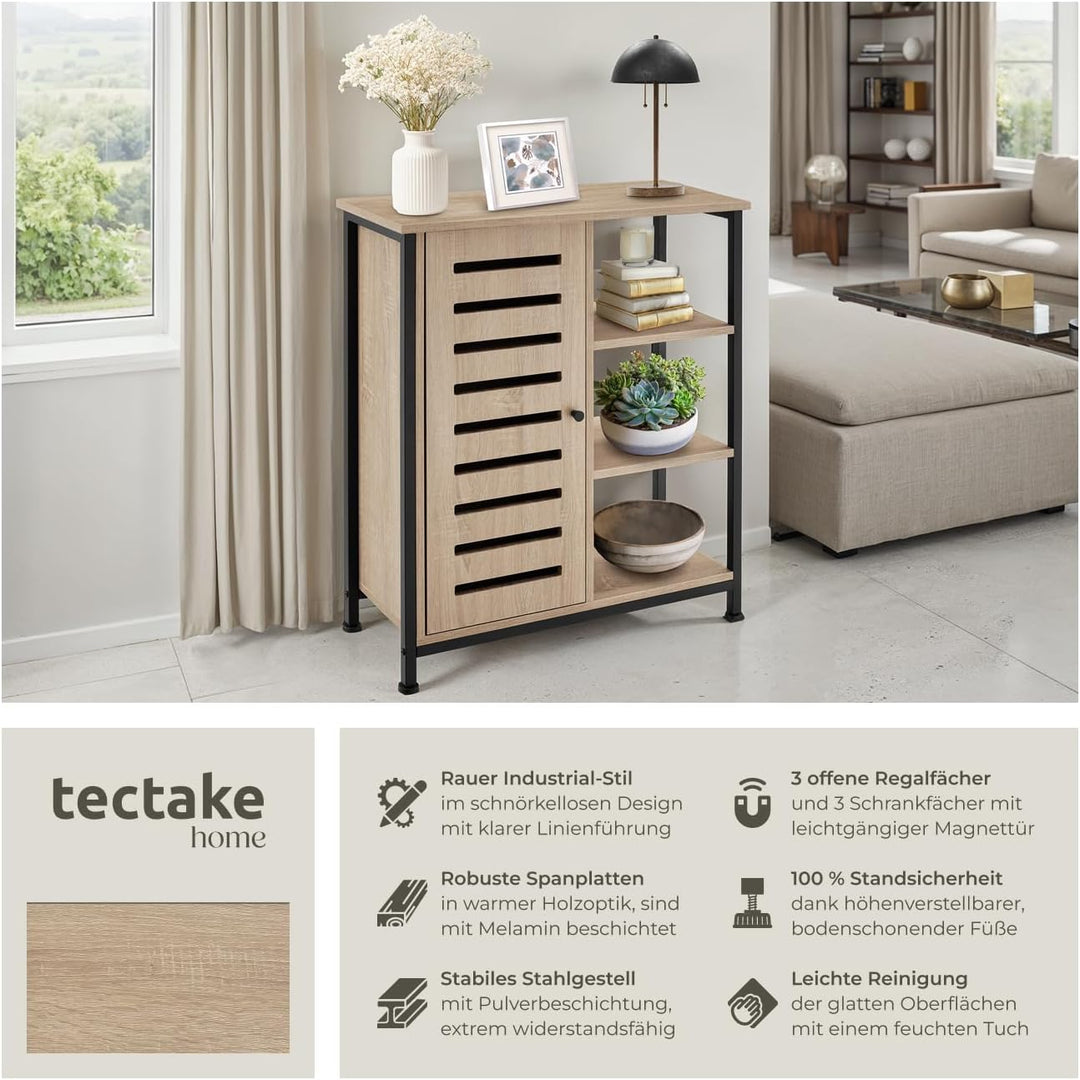 tectake Sideboard mit 3 Fächern und Schrankfach, 71 x 32 x 82 cm, Industrie-Design, Holz Kommode für