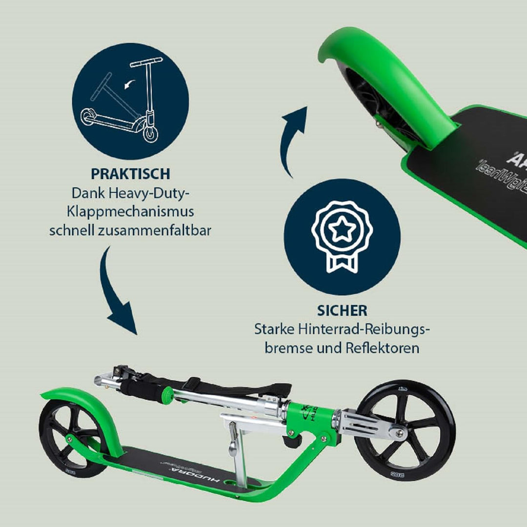 HUDORA BigWheel 205 Scooter inkl. Kabelschloss - Klappbar & Höhenverstellbar - Mit Tragegurt - Tretr