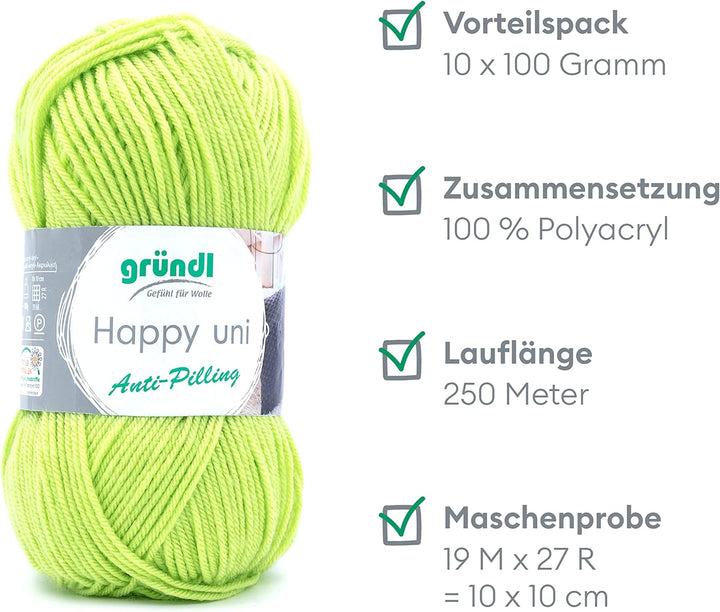 Gründl Happy uni (Strick- und Häkelgarn mit wollartigem Charakter aus 100% Polyacryl, Anti-Pilling,