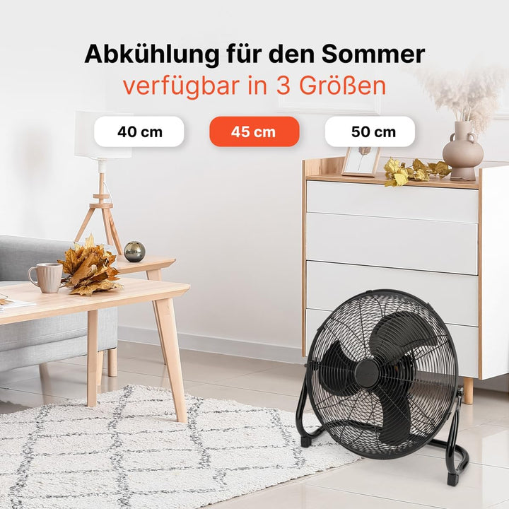 ProfiCare® XL Windmaschine mit 45 cm Ø | Ventilator verstellbarer Winkel | Bodenventilator 3 Stufen