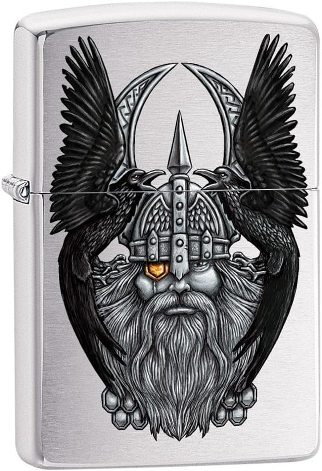 Zippo – Sturmfeuerzeug, Odin W/ Raven, Color Image, Chrome Brushed, nachfüllbar, in hochwertiger Ges