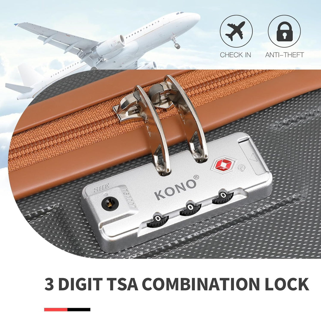 Kono Reisegepäck Set Leichter ABS-Hartschalen-Trolley mit 4 Spinnrollen und TSA-Zahlenschloss Grau/B