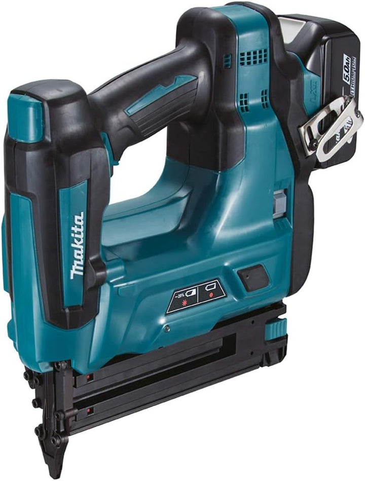 Makita DBN500RTJ Stauchkopfnagler mit 2 Akkus und Ladegerät im Makpac, 18 V, Türkisschwarz, 2X 5,0 A