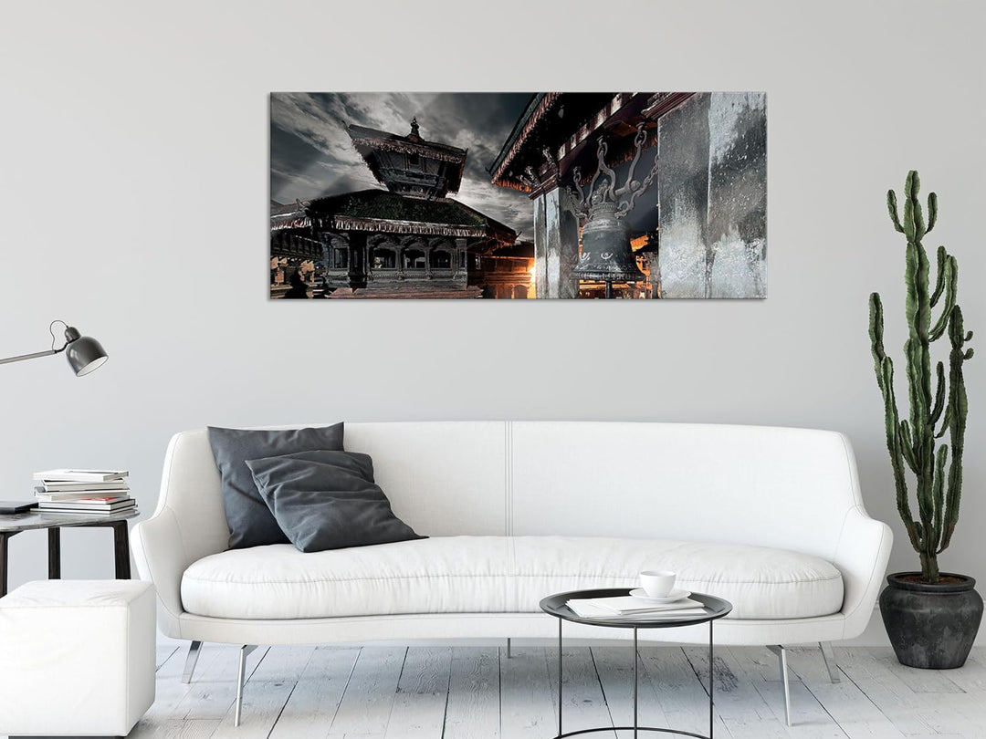 Glasbild Panorama | Wandbild aus Echtglas | Mystische Stadt | 100x40 cm | inkl. Aufhängung und Absta
