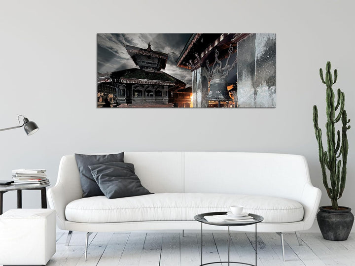 Glasbild Panorama | Wandbild aus Echtglas | Mystische Stadt | 100x40 cm | inkl. Aufhängung und Absta