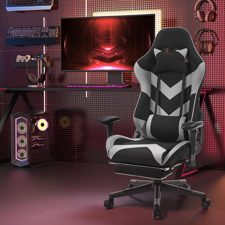 WOLTU® Racing Stuhl BS21gr Gaming Stuhl Bürostuhl Schreibtischstuhl Sportsitz mit Kopfstütze und Len