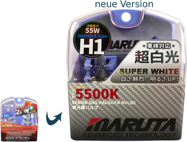 MARUTA SUPER WHITE H1 12V 55W Halogenlampe für Scheinwerfer, Fernlicht, 5500K Xenon-Effekt, langlebi