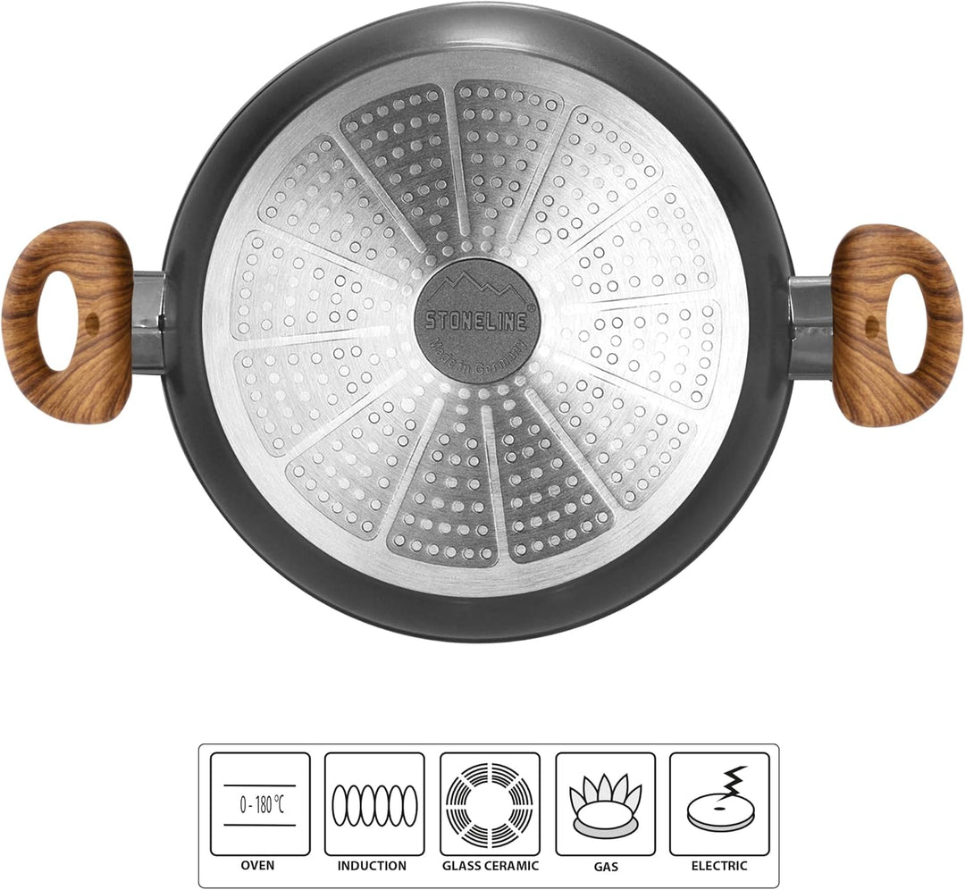 STONELINE® Back to Nature Servierpfanne 28 cm, Made in Germany, auch für öl- und fettfreies Braten,