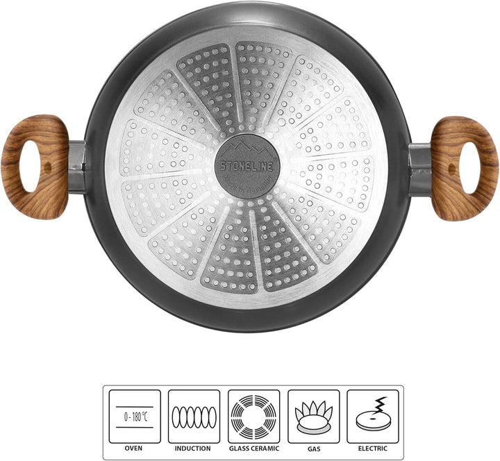 STONELINE® Back to Nature Servierpfanne 28 cm, Made in Germany, auch für öl- und fettfreies Braten,