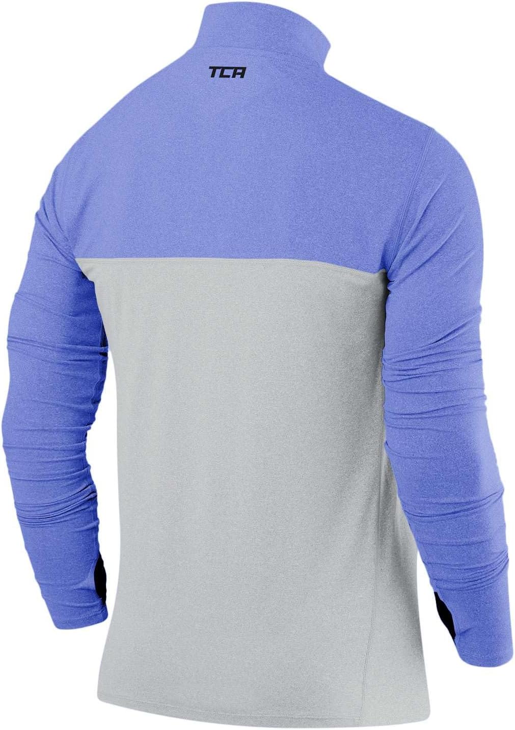 TCA Herren Fusion Pro Quickdry Langarm Lauf Shirt mit Halbem Reissverschluss Blau/Grau S, Blau/Grau