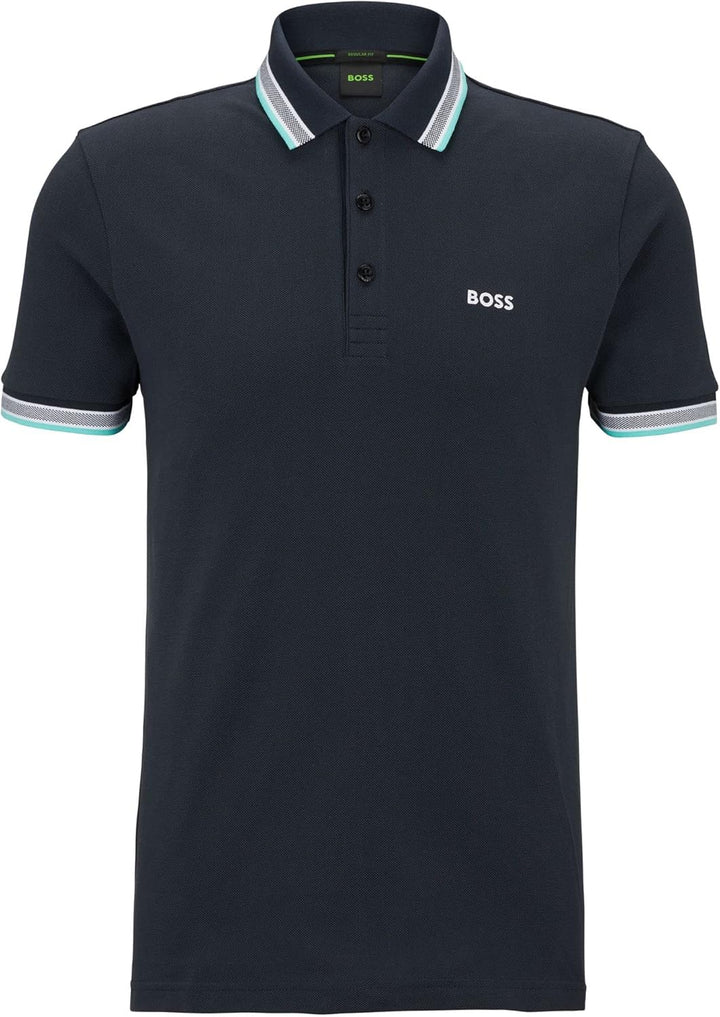 BOSS Herren Paddy Poloshirt aus Bio-Baumwolle mit Logo Dunkelblau L