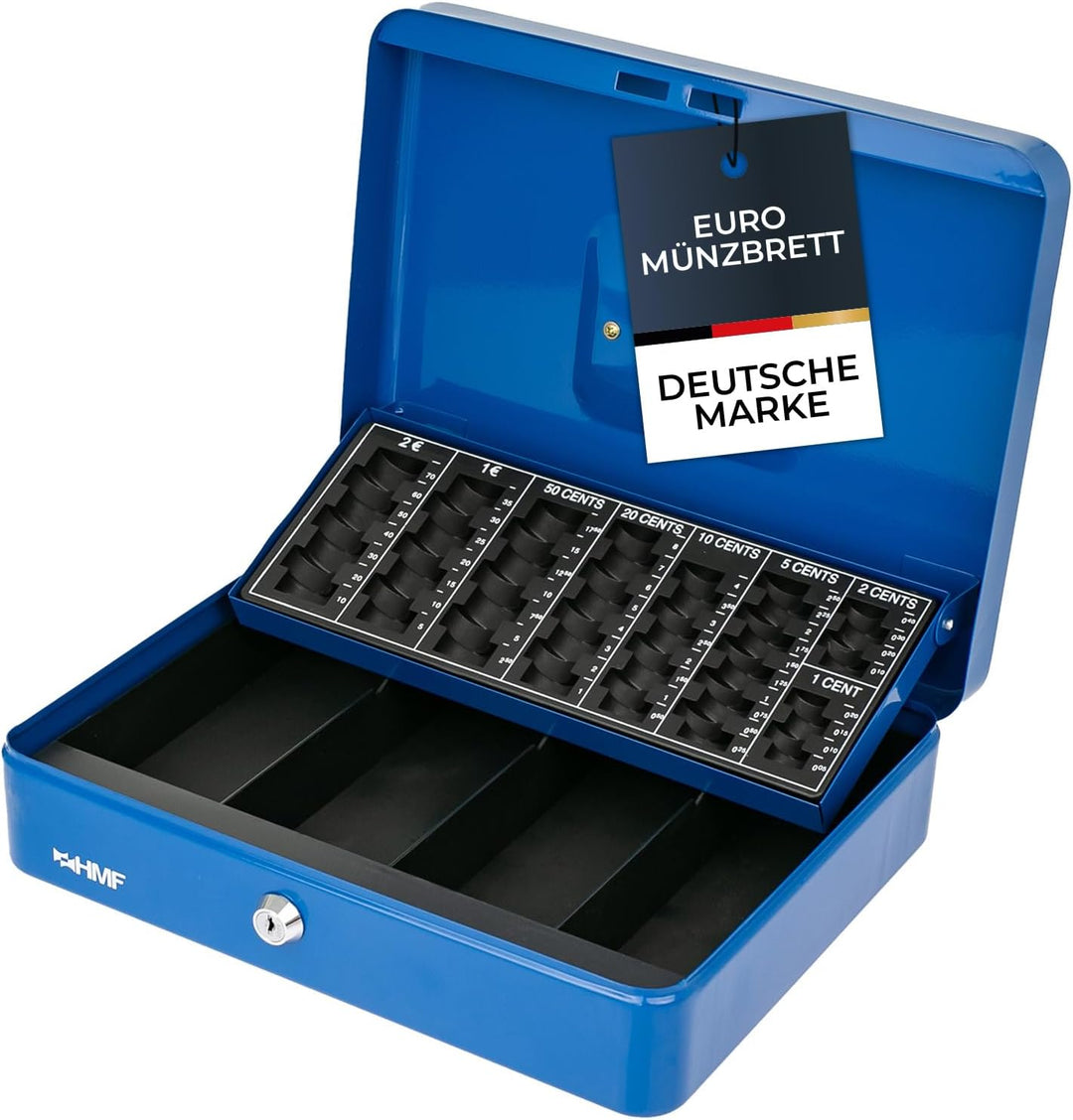 HMF 4215-05 Geldkassette abschliessbar mit Münzzählbrett | 30,5 x 24 x 8,5 cm | Blau, Blau
