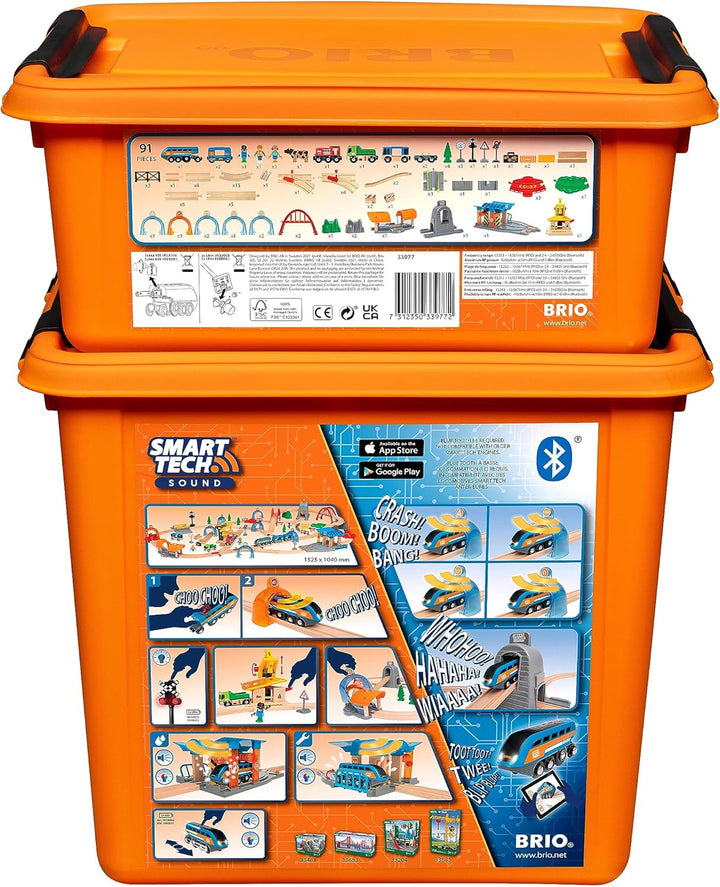 BRIO World 33977 Smart Tech Sound Deluxe Set - Interaktive Lok mit Aufnahmefunktion in umfangreichem