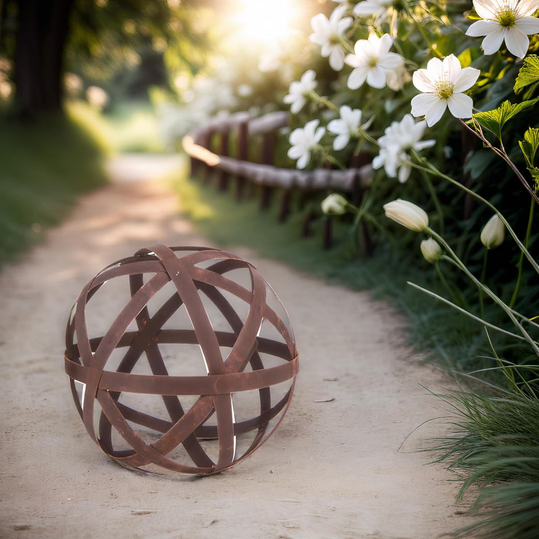 ecosoul Kugel Rostkugel Dekokugel verrostet Bänder Gartenkugel Metall Rost Deko Edelrost Verschieden
