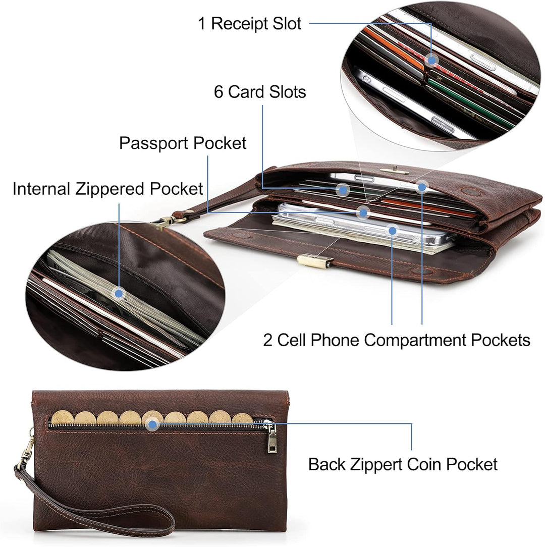 Contacts Herren Echtes Leder Ausweis Handyhalter Reissverschluss Coin Key Clutch Geldbörse Handtasch
