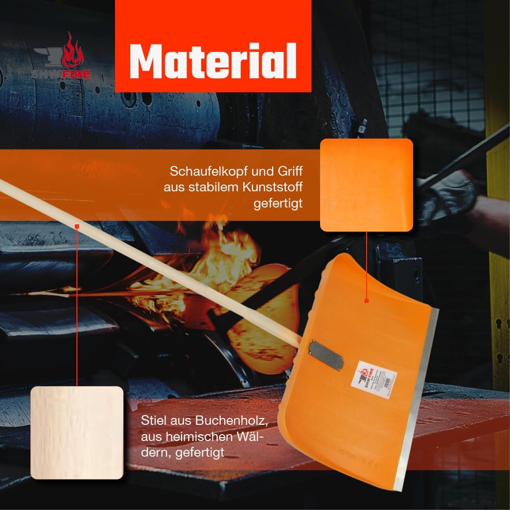SHW-FIRE Schneeschieber aus geschäumtem Kunststoff mit 150 cm langem Ovalstiel und robuster Alu-Kant