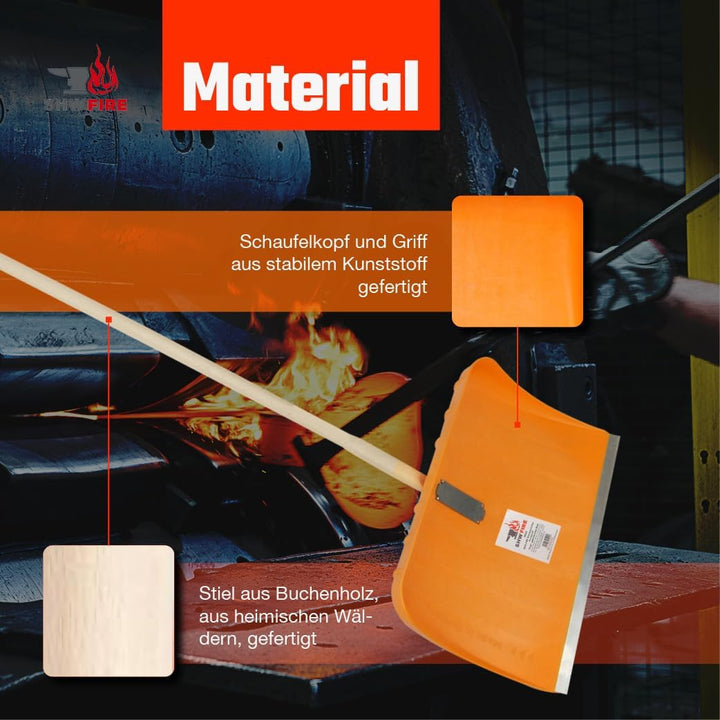 SHW-FIRE Schneeschieber aus geschäumtem Kunststoff mit 150 cm langem Ovalstiel und robuster Alu-Kant