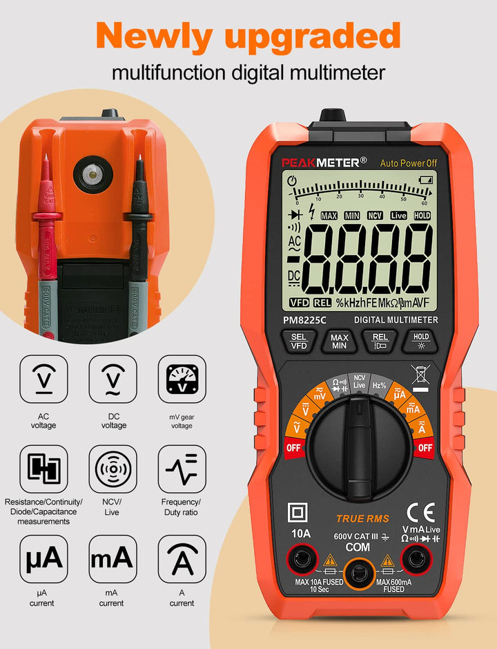 Digital Multimeter, 6000 Counts Auto Range, genaues Messen von AC/DC-Spannung, Amperemeter, Widersta